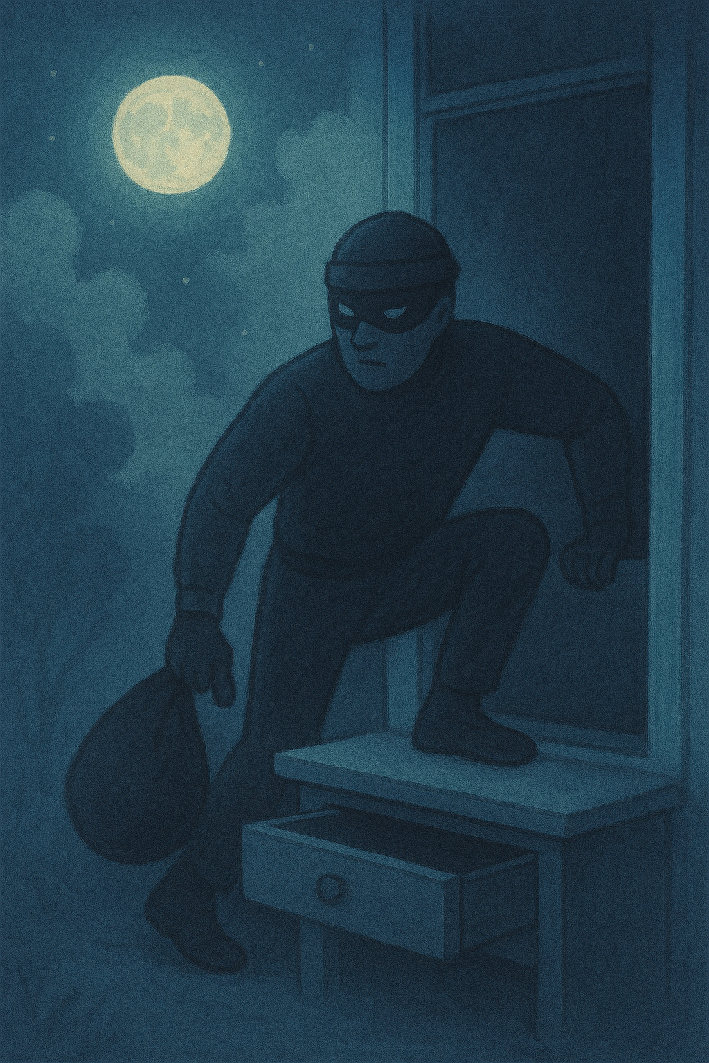 a burgler sneaking out of a bedroom at night. explaining what it means if you dream about burgleries.