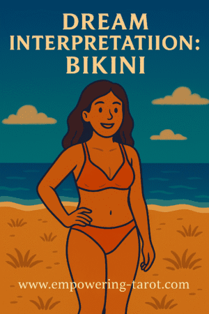 an illustration of a woman on a beach wearing a bikini. what does it mean to dream of a bikini? spiritual dream interpretation.