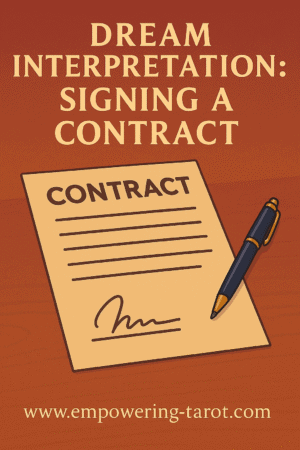 an illustration of a signed contract and a pen. what does it mean to dream of a contract? spiritual dream interpretation.