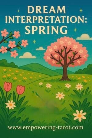 an illustration of green grass and blooming trees symbolizing the season of spring. what does it mean to dream of spring? spiritual dream interpretation.
