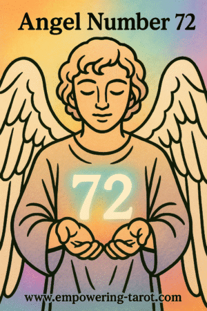 an image of an angel holding a floating 72. what does angel number 72 mean? article about the spiritual meaning of angel number 72.