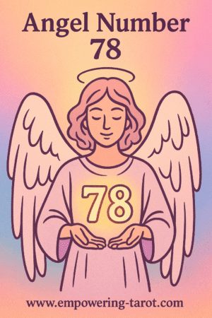 an image of an angel holding a floating 78. what does angel number 78 mean? article about the spiritual meaning of angel number 78.