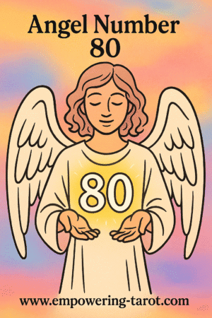 an image of an angel holding a floating 80. what does angel number 80 mean? article about the spiritual meaning of angel number 80.