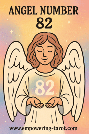 an image of an angel holding a floating 82. what does angel number 82 mean? article about the spiritual meaning of angel number 82.