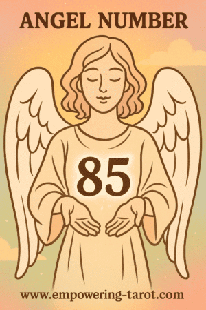 an image of an angel holding a floating 85. what does angel number 85 mean? article about the spiritual meaning of angel number 85.