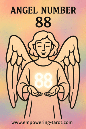 an image of an angel holding a floating 88. what does angel number 88 mean? article about the spiritual meaning of angel number 88.