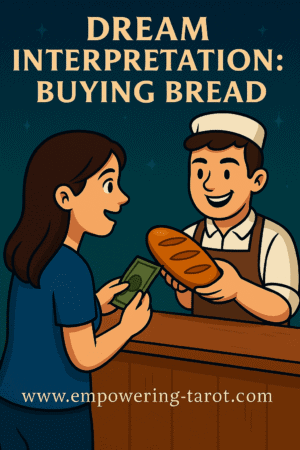 an illustration of a woman buying bread. what does it mean to dream of buying bread? spiritual dream interpretation.