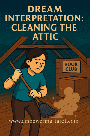 an image of a person cleaning an attic. what does it mean to dream of cleaning an attic? illustrating an article about the spiritual meaning of the dream symbol to clean an attic.