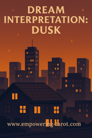 an illustration of a city by dusk. what does it mean to dream of dusk? illustrating an article on spiritual dream interpretation of the symbol dusk.