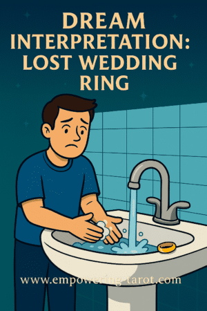 an illustration of a man taking off his wedding ring to wash his hands, and losing his wedding ring in the process. what does it mean to dream of losing your wedding ring? an article on the spiritual interpretation of dreams of a lost wedding ring.