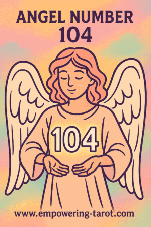 an image of an angel holding a floating 104. what does angel number 104 mean? article about the spiritual meaning of angel number 104.