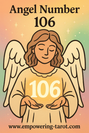 an image of an angel holding a floating 106. what does angel number 106 mean? article about the spiritual meaning of angel number 106.