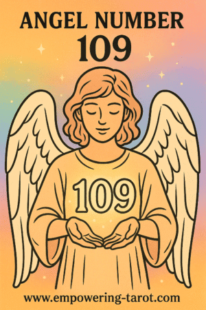 an image of an angel holding a floating 109. what does angel number 109 mean? article about the spiritual meaning of angel number 109.
