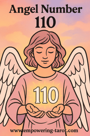 an image of an angel holding a floating 110. what does angel number 110 mean? article about the spiritual meaning of angel number 110.