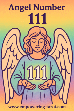 an image of an angel holding a floating 111. what does angel number 111 mean? article about the spiritual meaning of angel number 111.