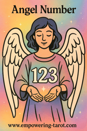 an image of an angel holding a floating 123. what does angel number 123 mean? article about the spiritual meaning of angel number 123.