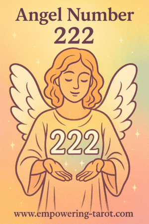 an image of an angel holding a floating 222. what does angel number 222 mean? article about the spiritual meaning of angel number 222.