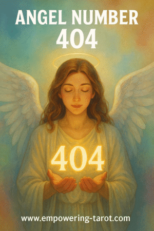 an image of an angel holding a floating 404. what does angel number 404 mean? article about the spiritual meaning of angel number 404.