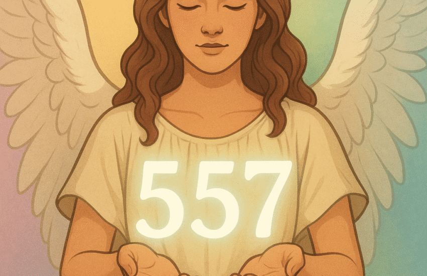 an image of an angel holding a floating 557. what does angel number 557 mean? article about the spiritual meaning of angel number 557.