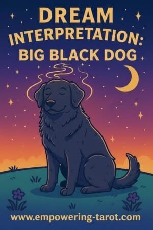 an illustration of a big black dog. what does it mean to see a big black dog in a dream? an article on the spiritual meaning of big black dogs in dreams.
