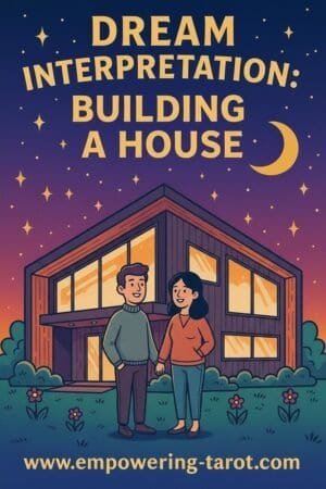 an illustration of a couple next to their newly built home. what does it mean to dream of building a house? an article on the spiritual meaning of building a house in a dream.