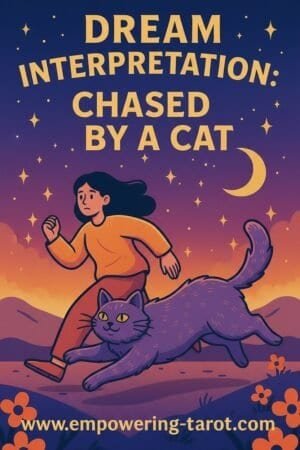 an illustration of a woman being chased by a cat. what does it mean to dream of being chased by a cat? an article on the spiritual meaning of being chased by a cat.