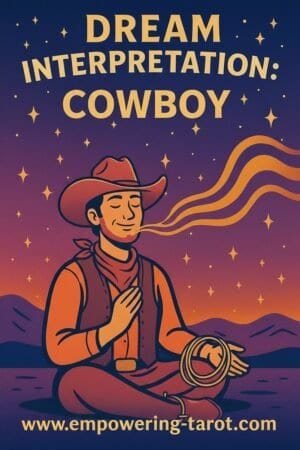 an illustration of a cowboy sitting in the wilderness. what does it mean to dream of a cowboy? an article on the spiritual meaning of cowboys in dreams.