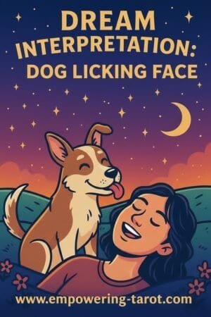 an illustration of a dog licking a person's face. what does it mean to dream of a dog licking a face? an article on the spiritual meaning of dogs licking faces in dreams.