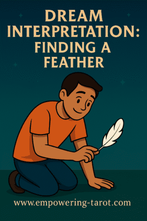 an illustration of a person finding a feather and picking it up from the ground. what does it mean to dream of finding a feather? what does it mean to find a feather in a dream? an article on the spiritual meaning of finding a feather in a dream.