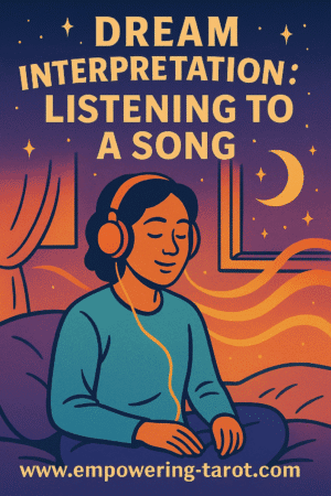 an illustration of a person wearing headphones, listening to a song. what does it mean to listen to a song in a dream? an article on the spiritual meaning of listening to a song in a dream.