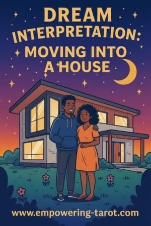 an illustration of a couple moving into a new home. what does it mean to dream of moving in a new house? an article on the spiritual meaning of dreaming of moving in a new home.