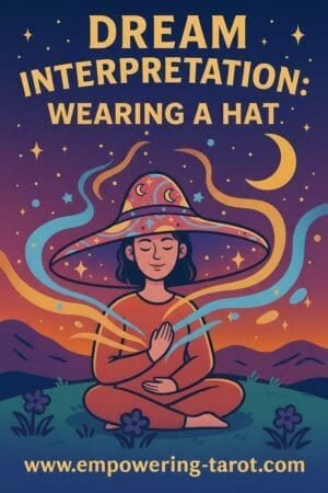 an illustration of a person wearing a huge hat. what does it mean to dream of a hat? an article on the spiritual meaning of wearing a hat in a dream.