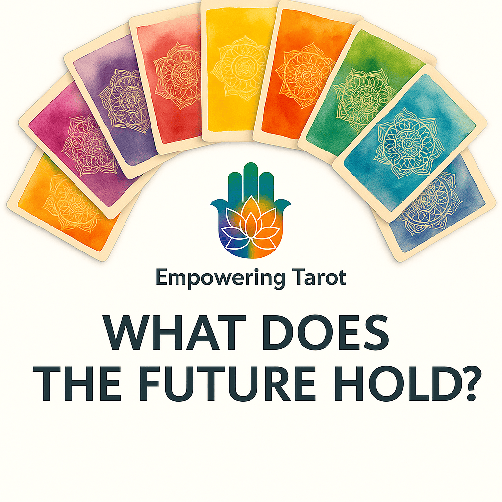 an illustration of tarot cards that asks what does the future hold? an offer to book a tarot reading that reveals the future.