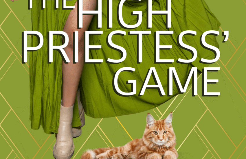 the cover illustration for volume 1 of the spiritual, cozy, amateur sleuth series "The Tarot Dimes", "The High Priestess' Game", by Rahel Vega