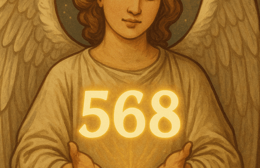 an image of an angel holding a floating 568. what does angel number 568 mean? article about the spiritual meaning of angel number 568.
