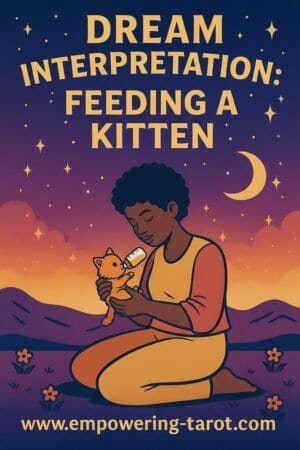 an illustration of a person feeding a kitten. what does it mean to dream of feeding a kitten? an article on the spiritual meaning of feeding a kitten in a dream.