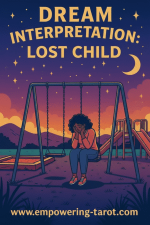 an illustration of a devastated woman sitting on the playground in grief because she's lost her child. what does it mean to dream of a lost child? an article on the spiritual meaning of lost children in dreams.