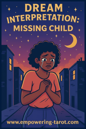 an illustration of a desperate woman searching in the street for her missing child. what does it mean to dream of a child go missing? an article on the spiritual interpretation of dreams of missing children.