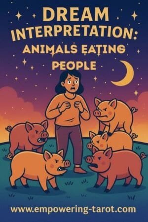 an illustration of pigs forming a circle around a woman, threatening to eat her. what does it mean to dream of being eaten by animals? an article on the spiritual meaning of people being eaten by animals in dreams